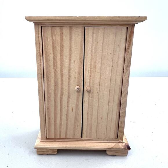 Raw Wood Armoire Cupboard Pantry For Dollhouse Miniature With Opening Doors 1:12 - Picture 1 of 6